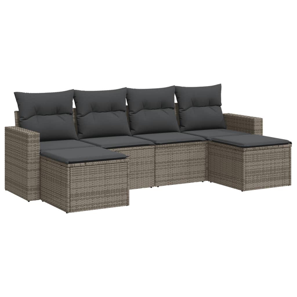 Set Divano da Giardino 6 pz con Cuscini Grigio in Polyrattan - homemem39