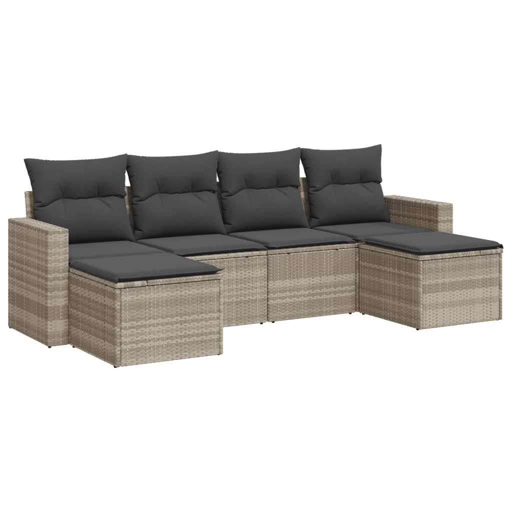 Set Divano da Giardino 6pz con Cuscini Grigio Chiaro Polyrattan - homemem39