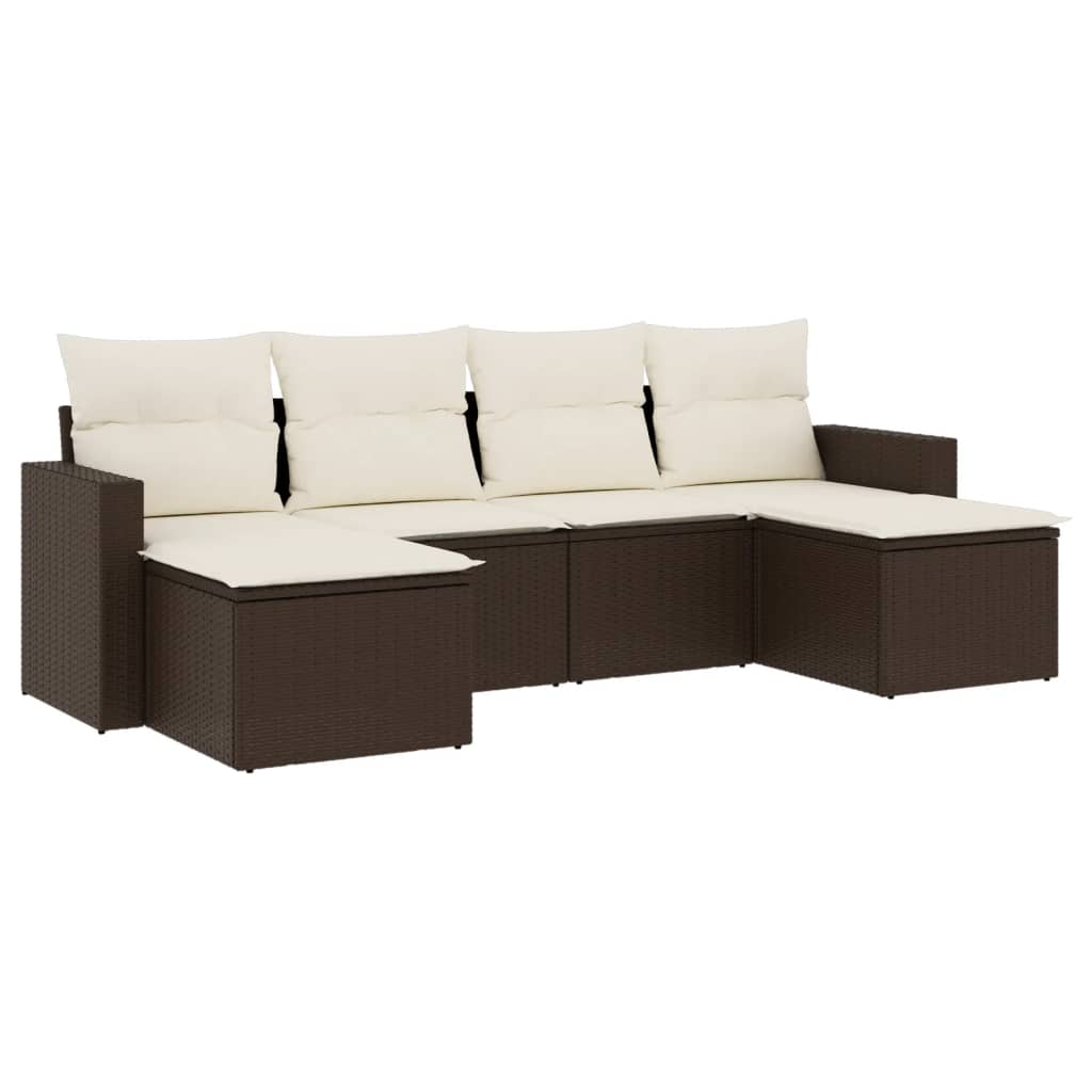 Set Divano da Giardino 6 pz con Cuscini Marrone in Polyrattan - homemem39