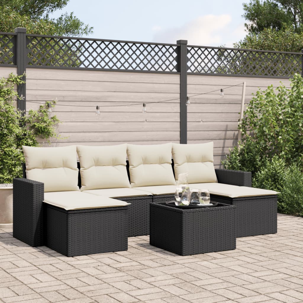 Set Divani da Giardino con Cuscini 7pz Nero Polyrattan - homemem39