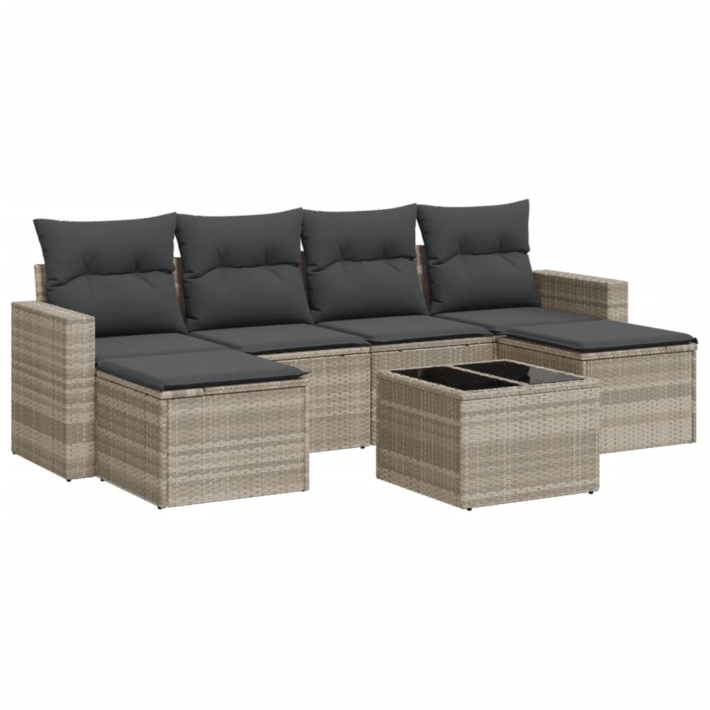 Set Divani da Giardino 7pz con Cuscini Grigio Chiaro Polyrattan - homemem39