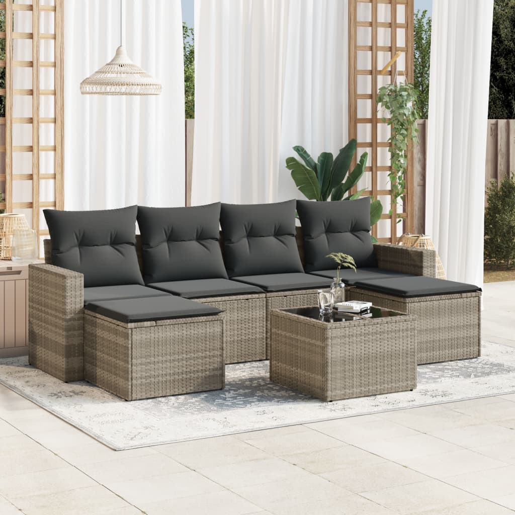 Set Divani da Giardino 7pz con Cuscini Grigio Chiaro Polyrattan - homemem39