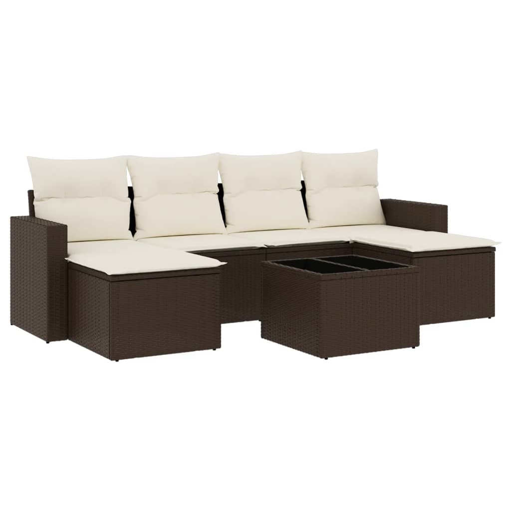 Set Divani da Giardino 7 pz con Cuscini Marrone in Polyrattan - homemem39