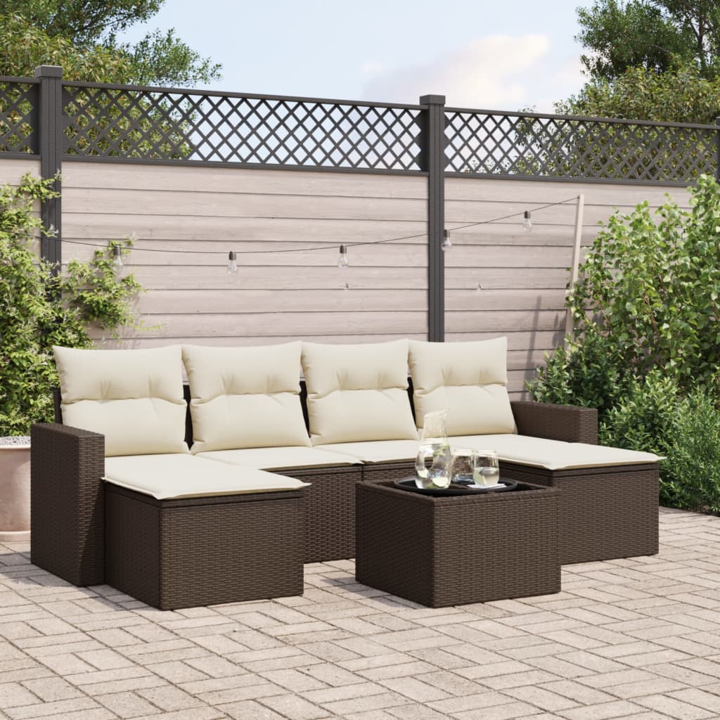 Set Divani da Giardino 7 pz con Cuscini Marrone in Polyrattan - homemem39