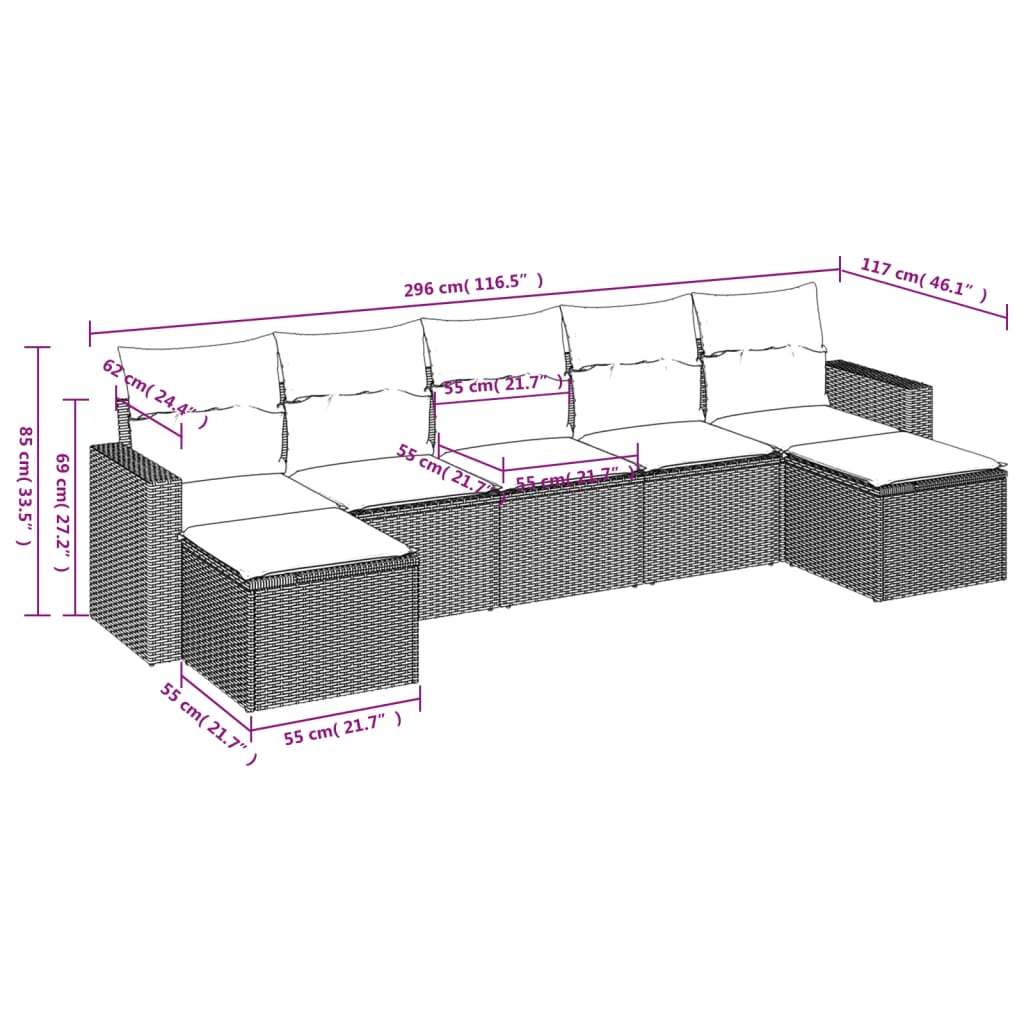 Set Divani da Giardino con Cuscini 7pz Nero Polyrattan - homemem39