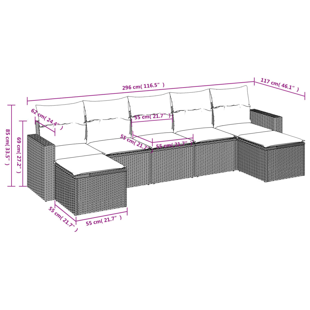 Set Divani da Giardino 7 pz con Cuscini Beige in Polyrattan - homemem39