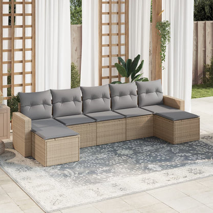 Set Divani da Giardino 7 pz con Cuscini Beige in Polyrattan - homemem39