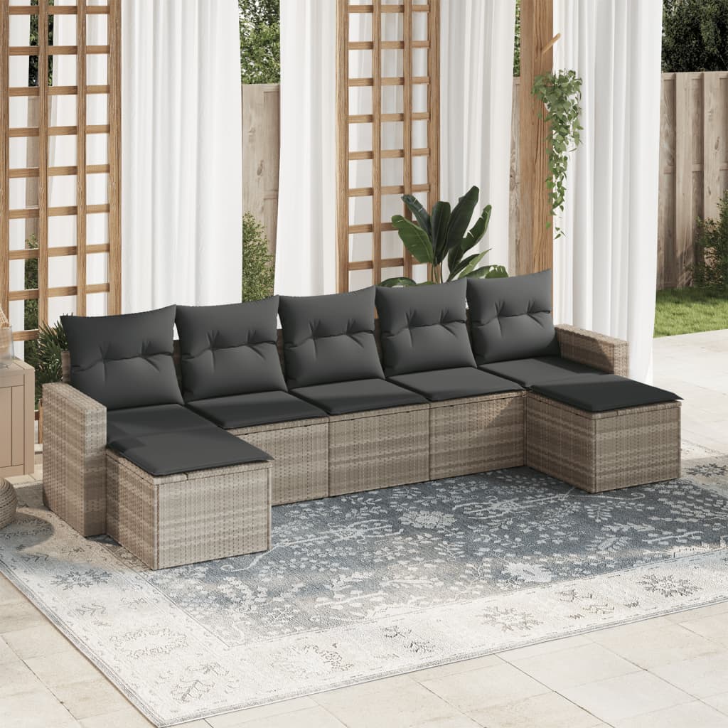 Set Divani da Giardino 7pz con Cuscini Grigio Chiaro Polyrattan - homemem39