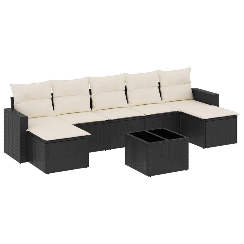 Gartensofa-Set mit Kissen 8-tlg. Schwarz aus Polyrattan