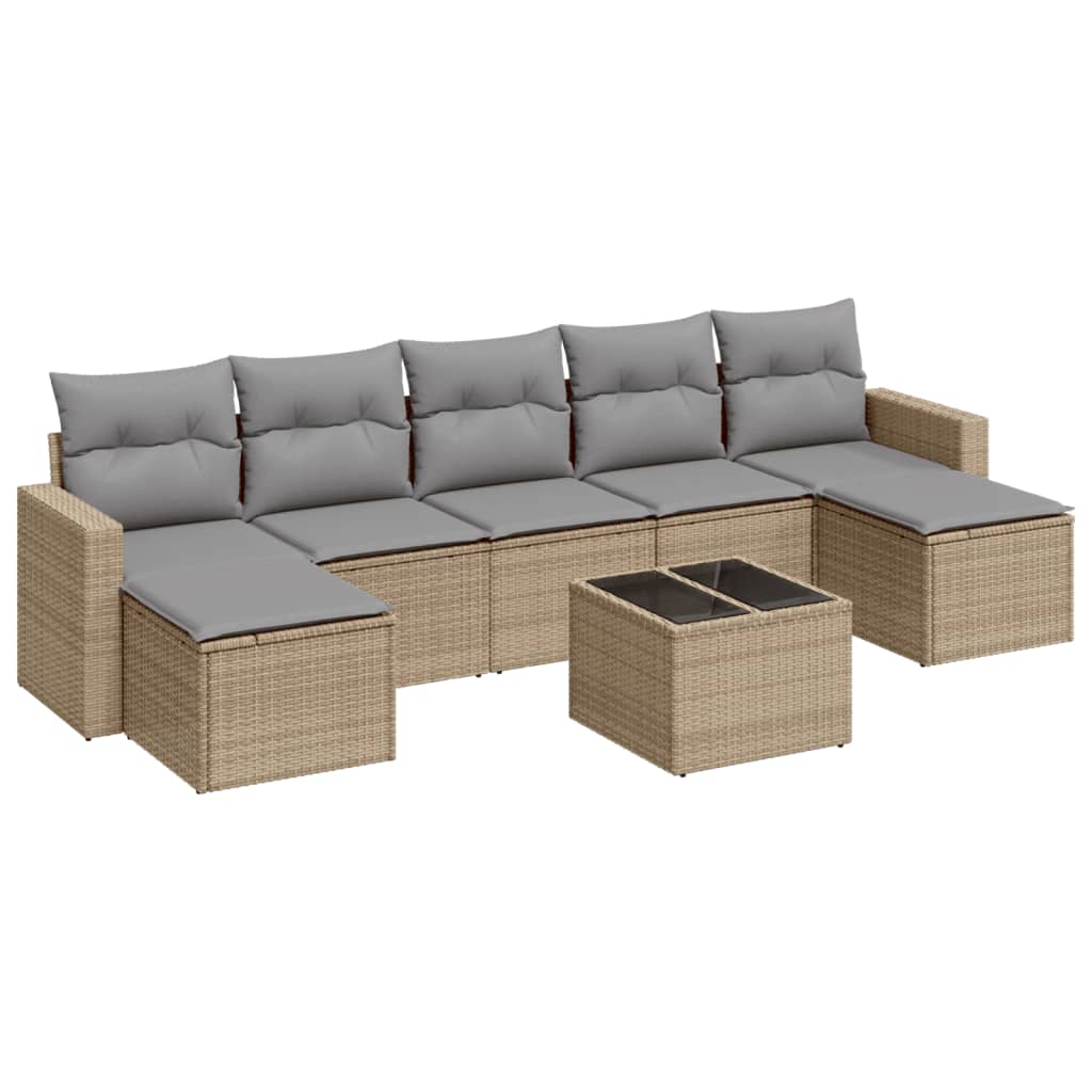 Set Divano da Giardino 8 pz con Cuscini Beige in Polyrattan - homemem39