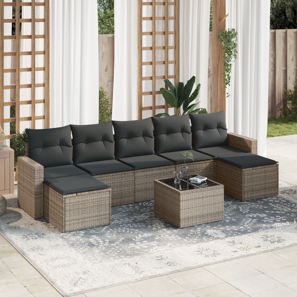 Set Divano da Giardino 8 pz con Cuscini Grigio in Polyrattan - homemem39