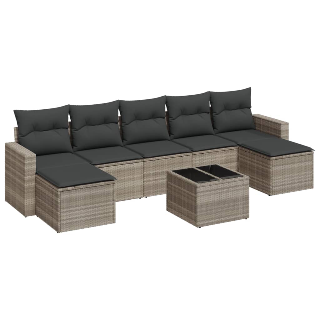 Set Divano da Giardino 8pz con Cuscini Grigio Chiaro Polyrattan - homemem39