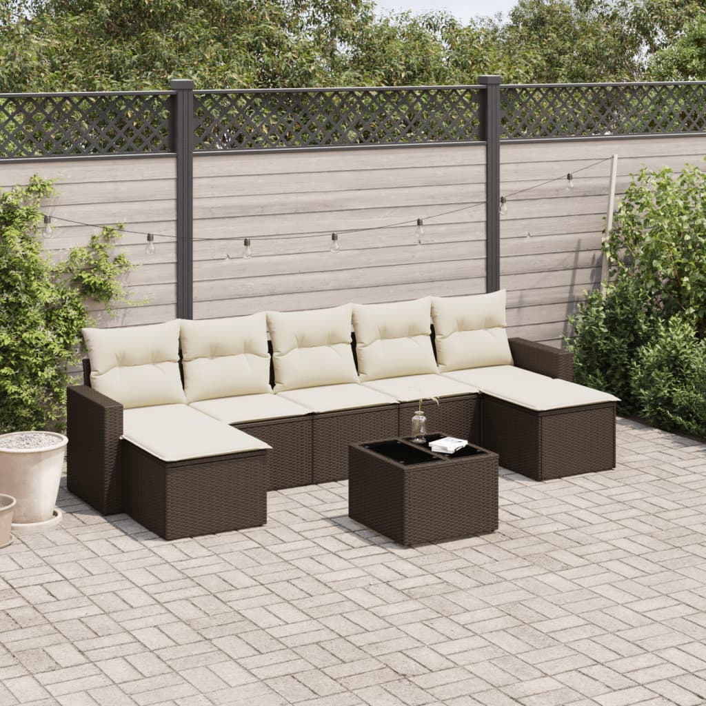 Set Divani da Giardino 8 pz con Cuscini Marrone in Polyrattan - homemem39