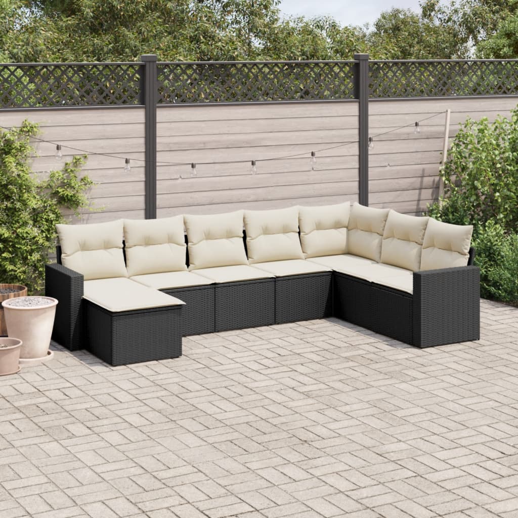 Set Divani da Giardino con Cuscini 8 pz Nero in Polyrattan - homemem39