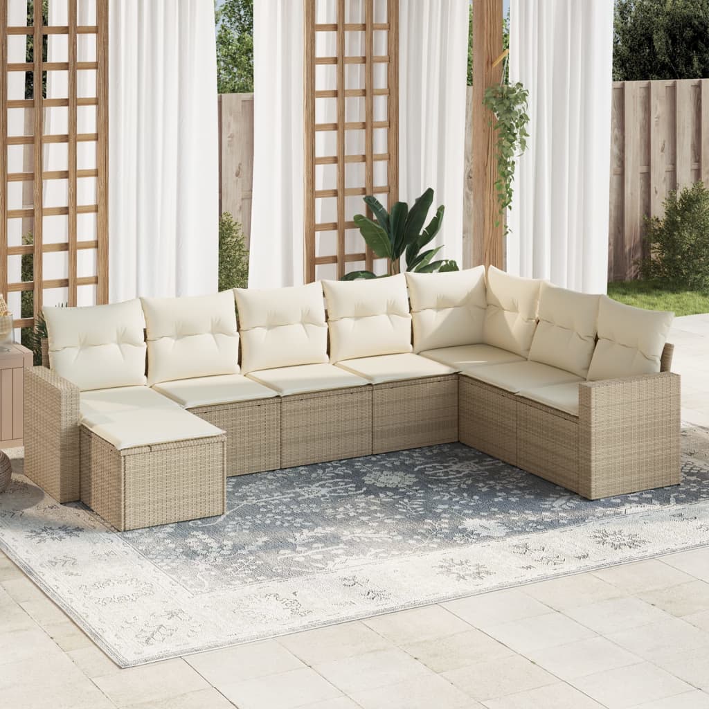 Set Divano da Giardino 8 pz con Cuscini Beige in Polyrattan - homemem39