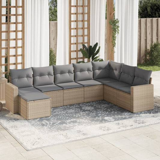 Set Divano da Giardino 8 pz con Cuscini Beige in Polyrattan - homemem39