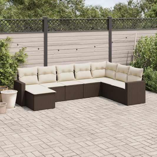 Set Divani da Giardino 8 pz con Cuscini Marrone in Polyrattan - homemem39