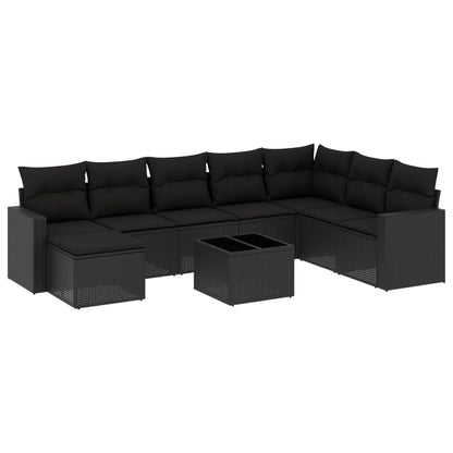 Set Divani da Giardino 9 pz con Cuscini Nero in Polyrattan - homemem39