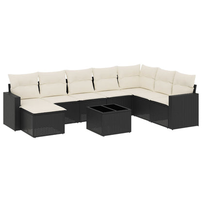 Set Divani da Giardino 9 pz con Cuscini Nero in Polyrattan - homemem39