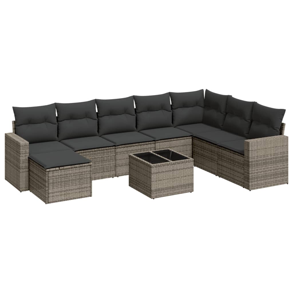 Set Divano da Giardino 9 pz con Cuscini Grigio in Polyrattan - homemem39