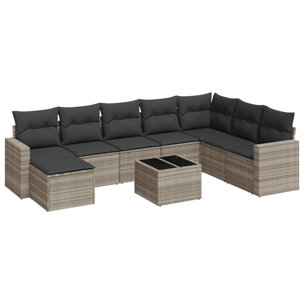 Set Divano da Giardino 9pz con Cuscini Grigio Chiaro Polyrattan - homemem39