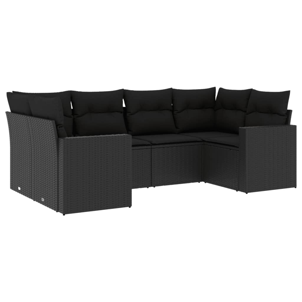 Set Divano da Giardino 6 pz con Cuscini Nero in Polyrattan - homemem39