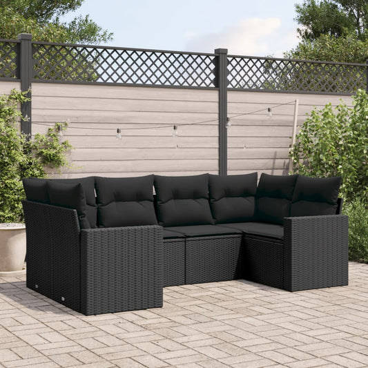 Set Divano da Giardino 6 pz con Cuscini Nero in Polyrattan - homemem39