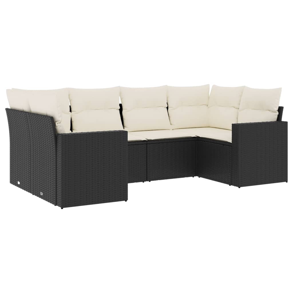 Set Divano da Giardino 6 pz con Cuscini Nero in Polyrattan - homemem39