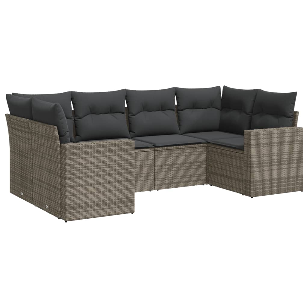 Set Divano da Giardino 6 pz con Cuscini Grigio in Polyrattan - homemem39