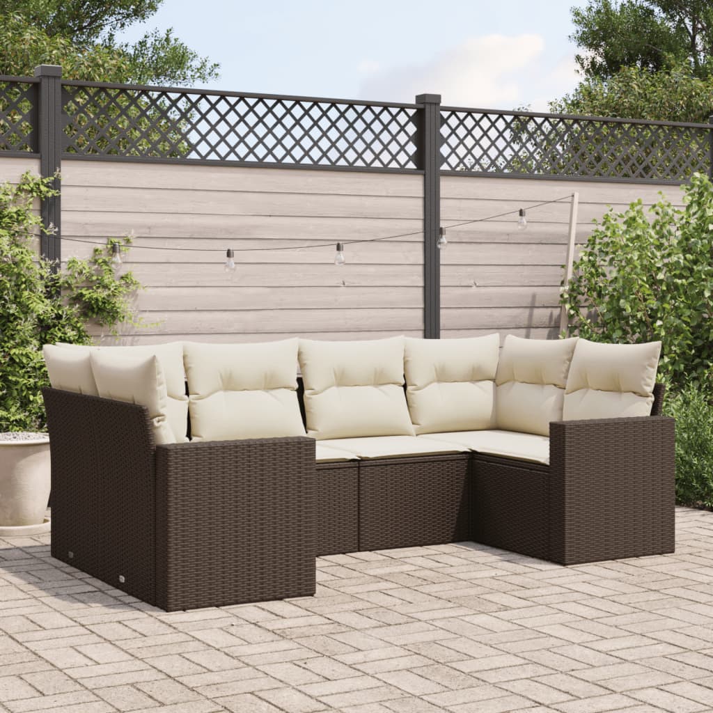 Set Divano da Giardino 6 pz con Cuscini Marrone in Polyrattan - homemem39