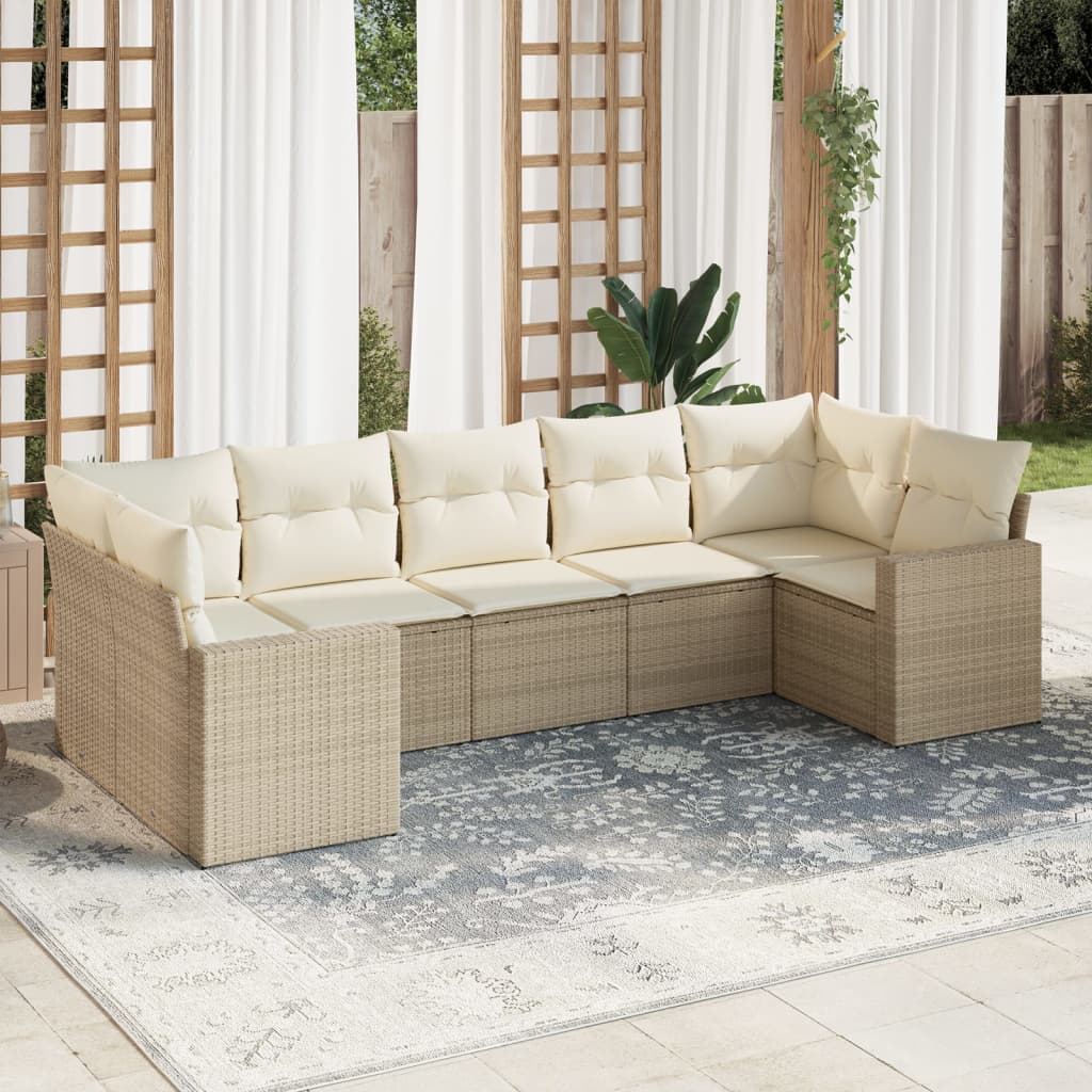 Set Divani da Giardino 7 pz con Cuscini Beige in Polyrattan - homemem39