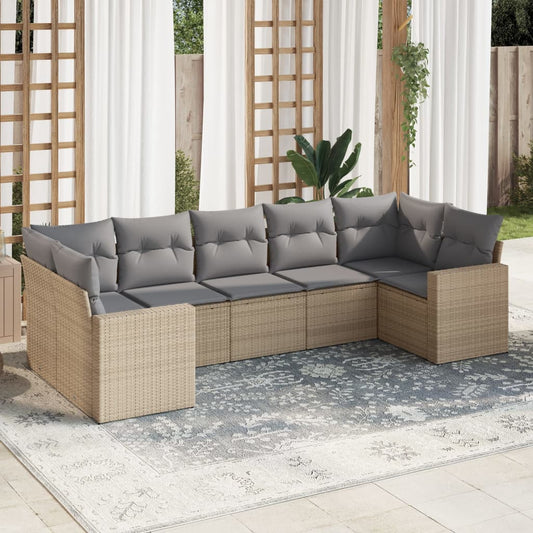 Set Divani da Giardino 7 pz con Cuscini Beige in Polyrattan - homemem39