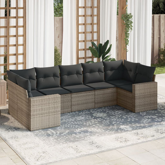 Set Divani da Giardino 7 pz con Cuscini Grigio in Polyrattan - homemem39