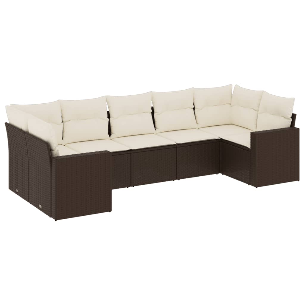 Set Divani da Giardino 7 pz con Cuscini Marrone in Polyrattan - homemem39