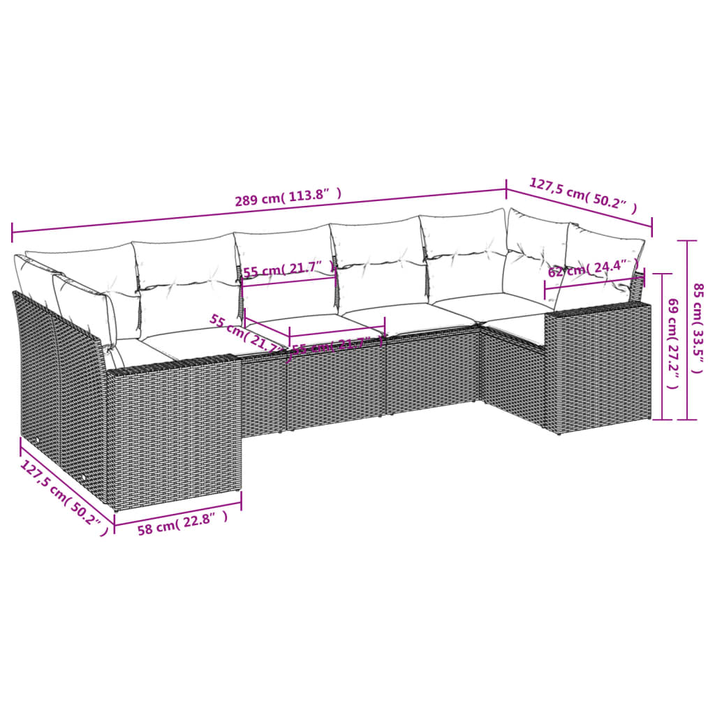 Set Divani da Giardino 7 pz con Cuscini Marrone in Polyrattan - homemem39