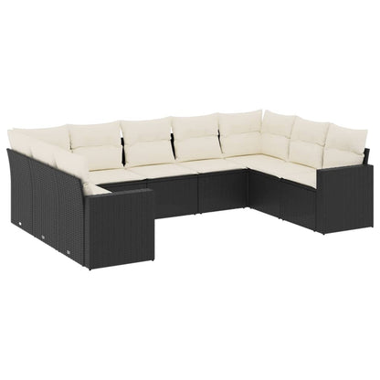 Set Divani da Giardino 9 pz con Cuscini Nero in Polyrattan - homemem39