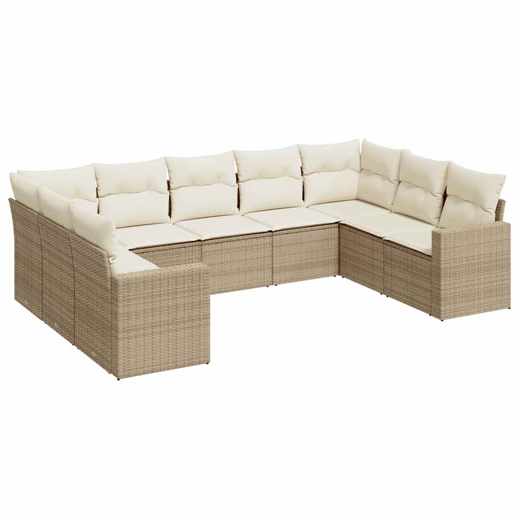 Set Divano da Giardino 9 pz con Cuscini Beige in Polyrattan - homemem39