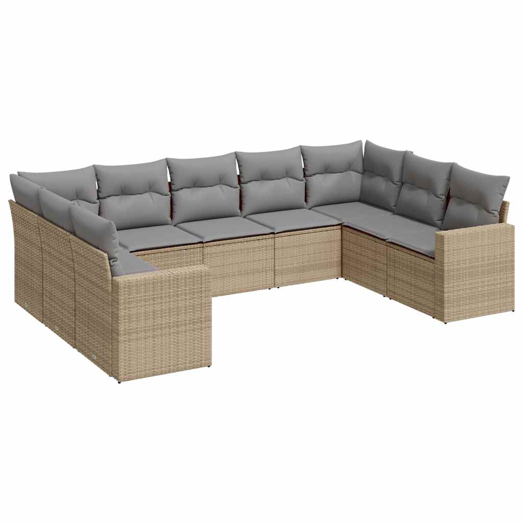 Set Divano da Giardino 9 pz con Cuscini Beige in Polyrattan - homemem39