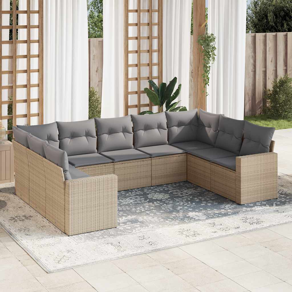 Set Divano da Giardino 9 pz con Cuscini Beige in Polyrattan - homemem39