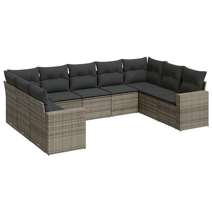 Set Divano da Giardino 9 pz con Cuscini Grigio in Polyrattan - homemem39