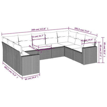 Set Divano da Giardino 9 pz con Cuscini Grigio in Polyrattan - homemem39