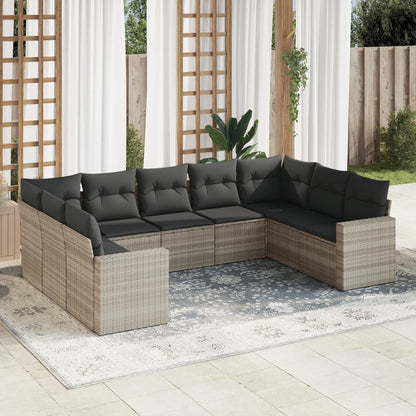 Set Divano da Giardino 9pz con Cuscini Grigio Chiaro Polyrattan - homemem39