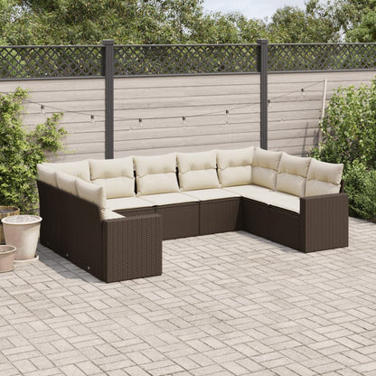 Set Divani da Giardino 9pz con Cuscini Marrone in Polyrattan - homemem39