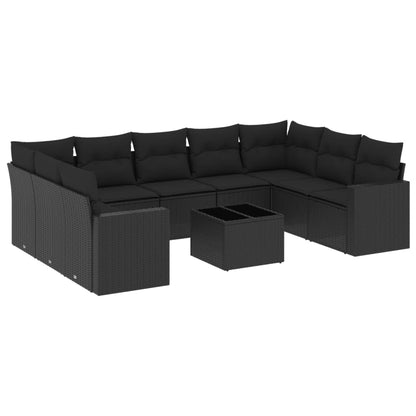 Set Divani da Giardino 10pz con Cuscini in Polyrattan Nero - homemem39