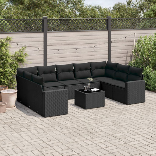 Set Divani da Giardino 10pz con Cuscini in Polyrattan Nero - homemem39