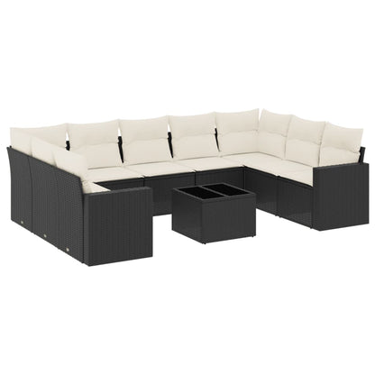 Set Divani da Giardino 10pz con Cuscini in Polyrattan Nero - homemem39