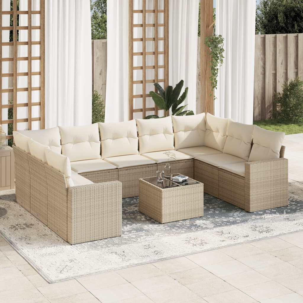 Set Divano da Giardino 10 pz con Cuscini Beige in Polyrattan - homemem39