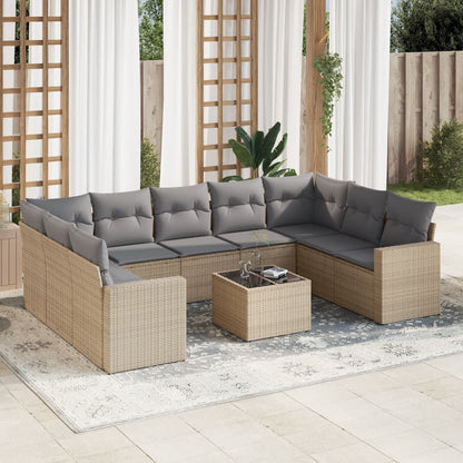 Set Divano da Giardino 10 pz con Cuscini Beige in Polyrattan - homemem39