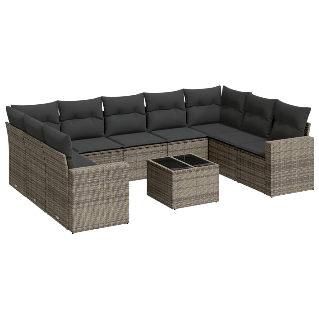 Set Divano da Giardino 10 pz con Cuscini Grigio in Polyrattan - homemem39