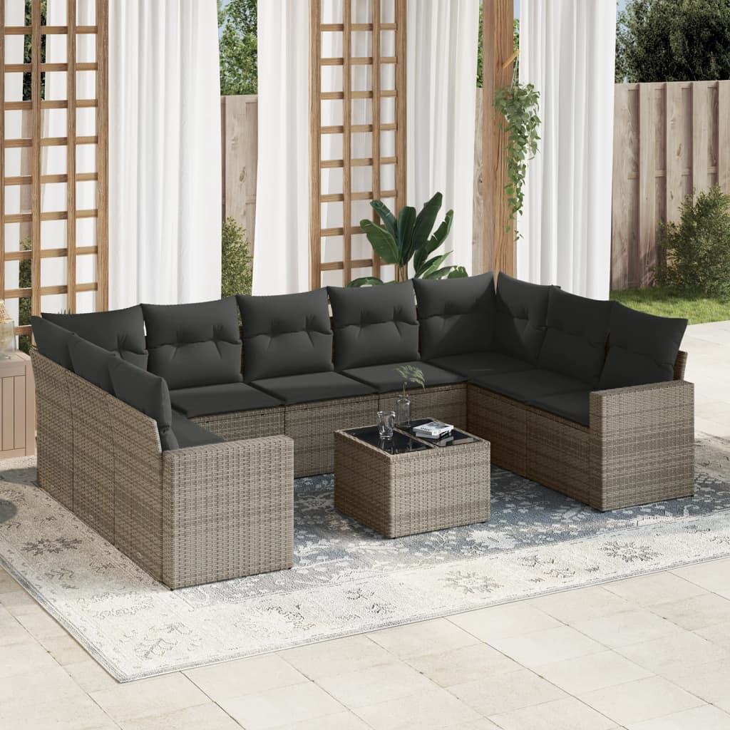 Set Divano da Giardino 10 pz con Cuscini Grigio in Polyrattan - homemem39